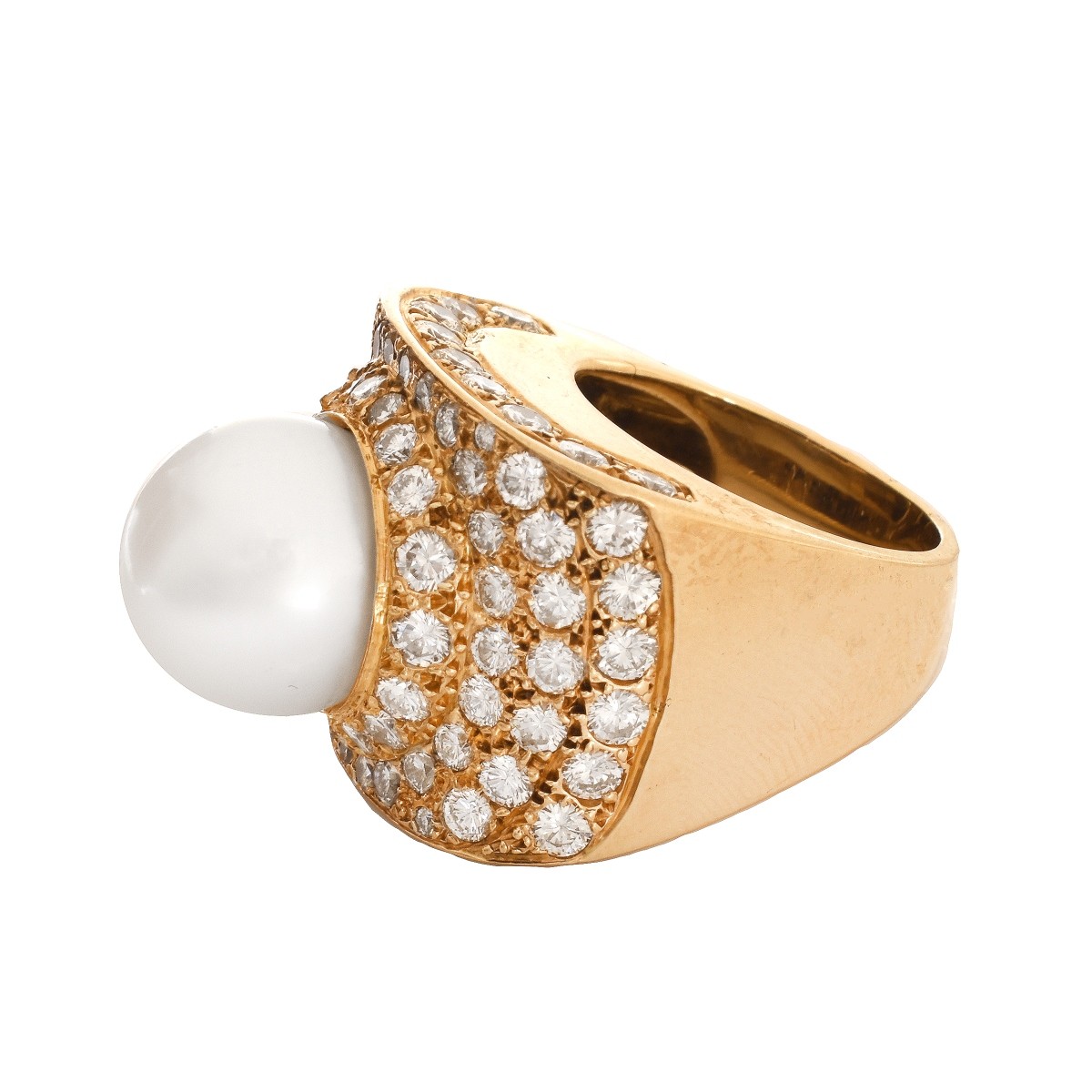 Pearl, Diamond and 18K Ring