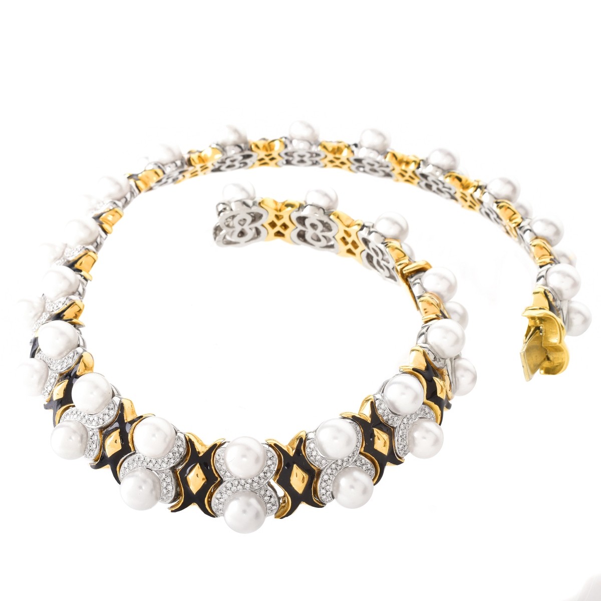 Diamond, Pearl, Enamel and 18K Necklace