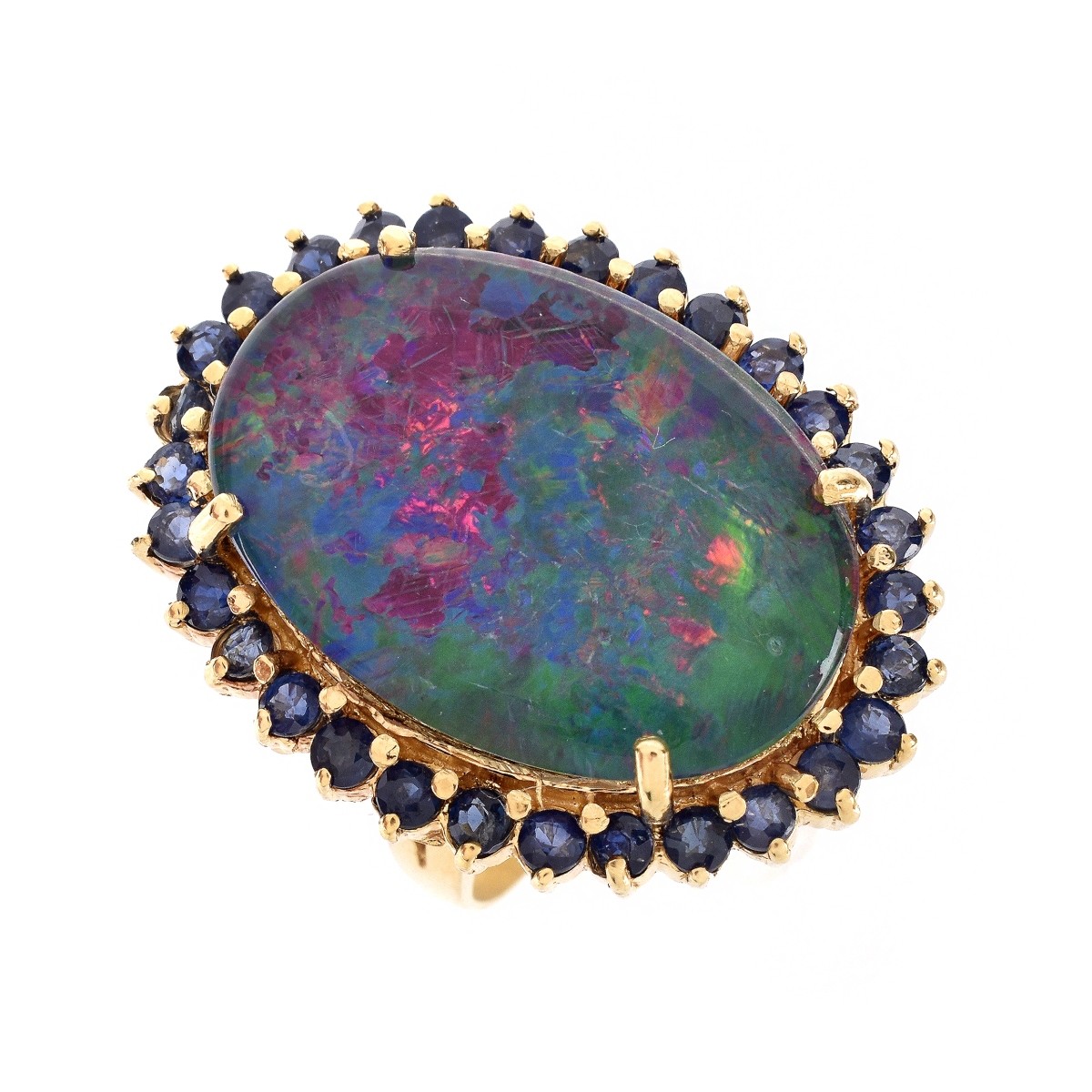 Black Opal, Sapphire and 18K Ring