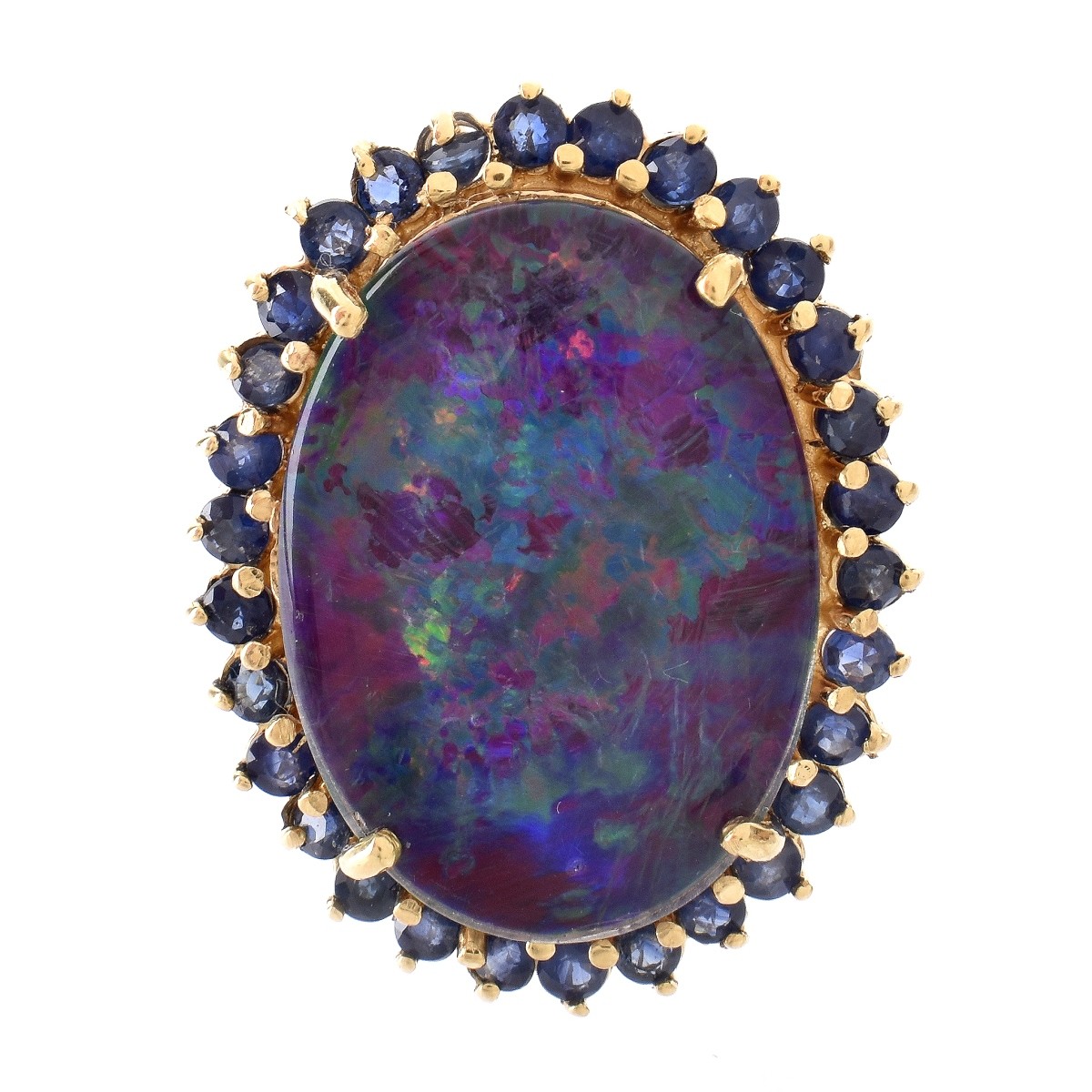 Black Opal, Sapphire and 18K Ring