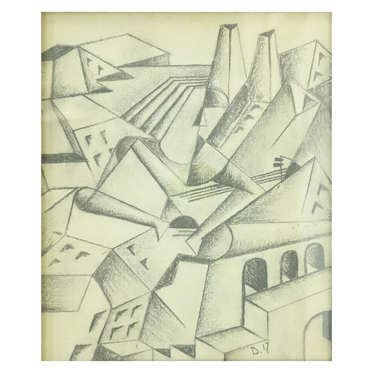 Italian Futurist Charcoal Drawing