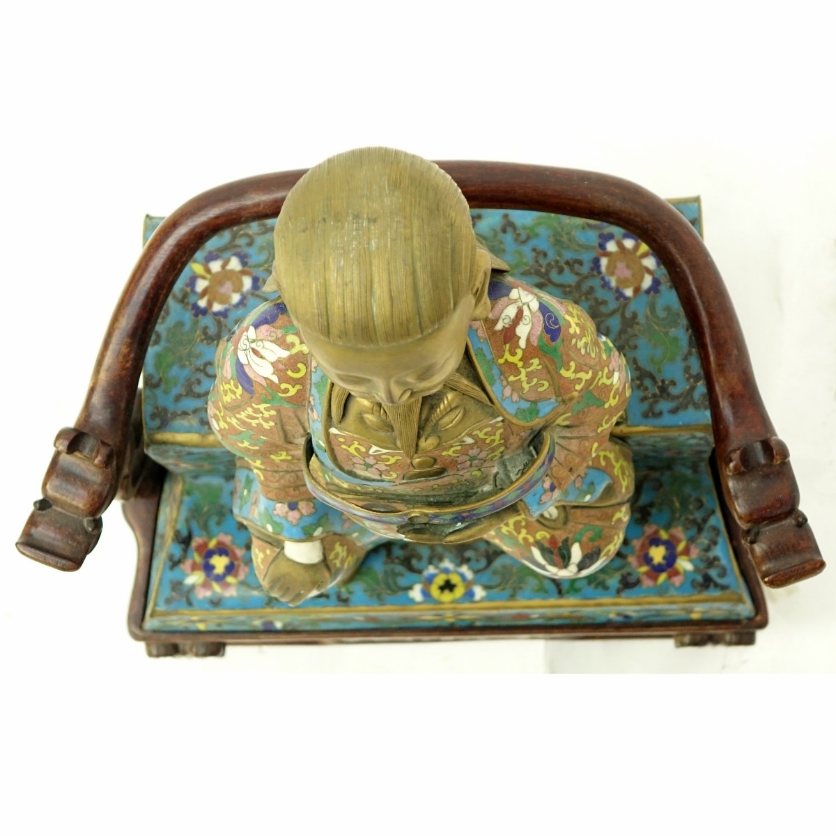 Chinese Cloisonne Emperor Figure On Wood Stand