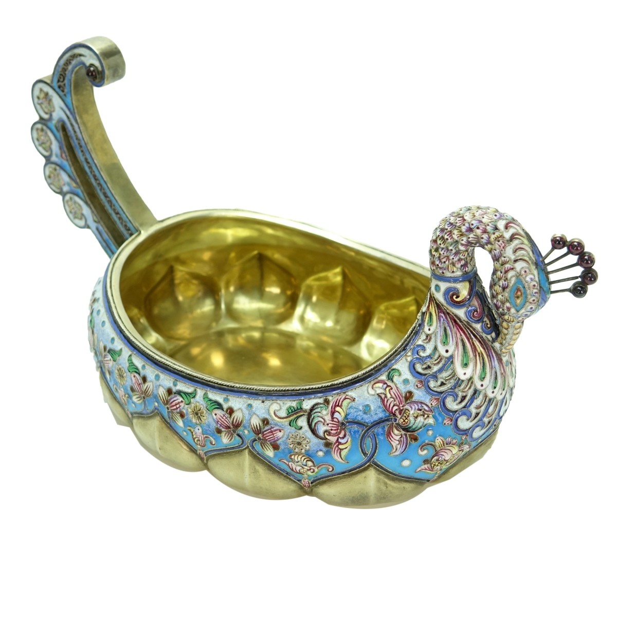 Russian Silver Gilt and Enamel Swan-form Kovsh