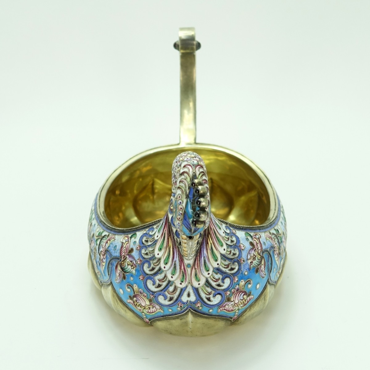 Russian Silver Gilt and Enamel Swan-form Kovsh