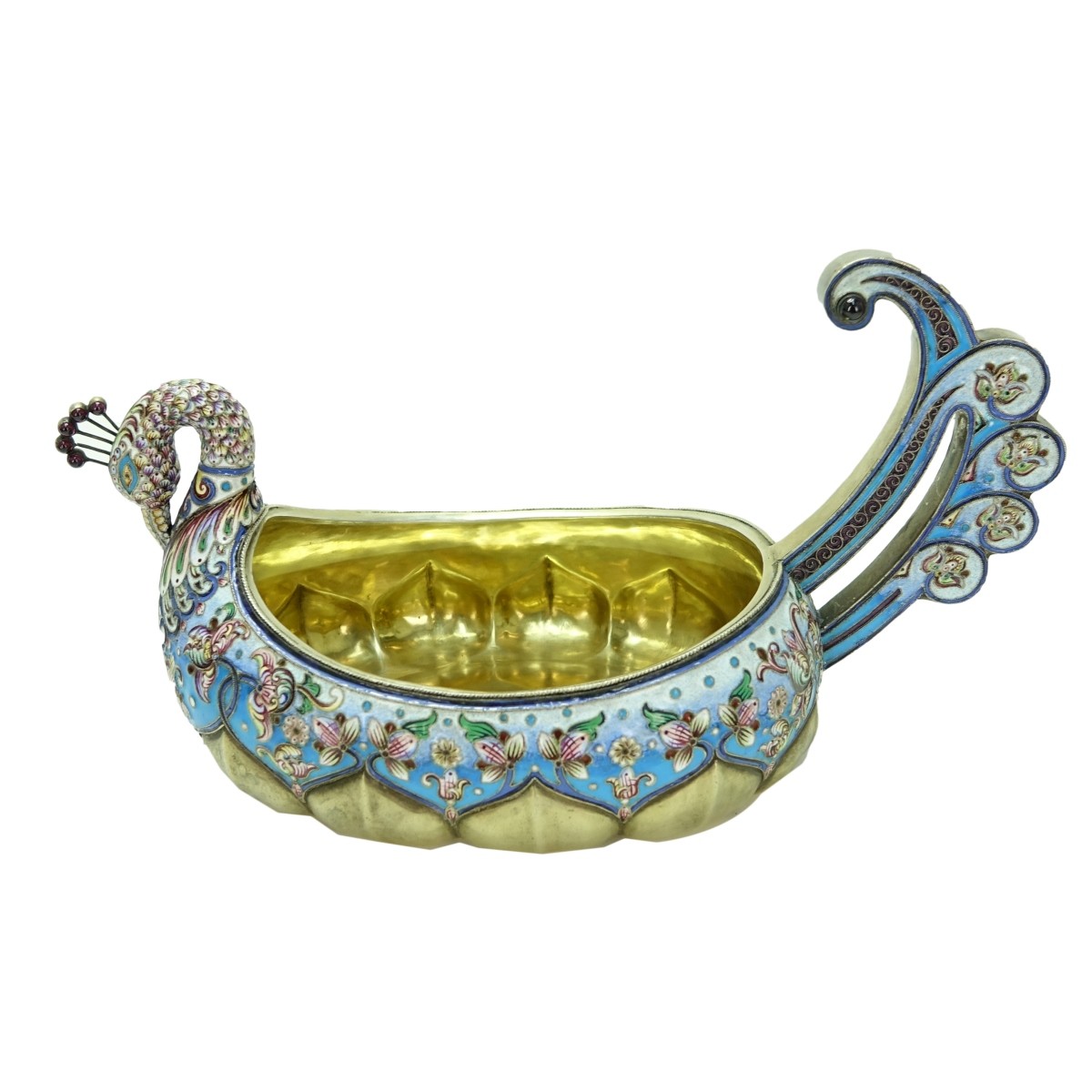 Russian Silver Gilt and Enamel Swan-form Kovsh