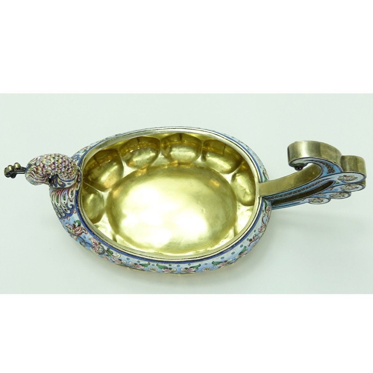 Russian Silver Gilt and Enamel Swan-form Kovsh