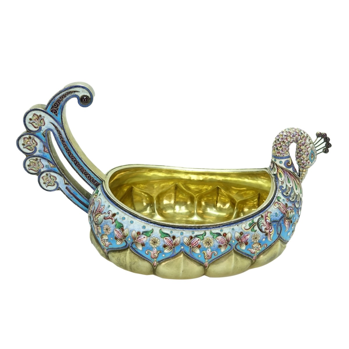 Russian Silver Gilt and Enamel Swan-form Kovsh