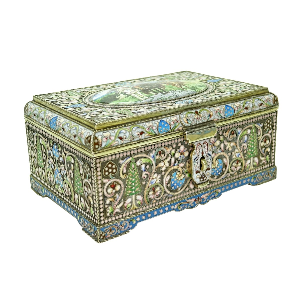 Large Russian Silver Gilt Enamel Box