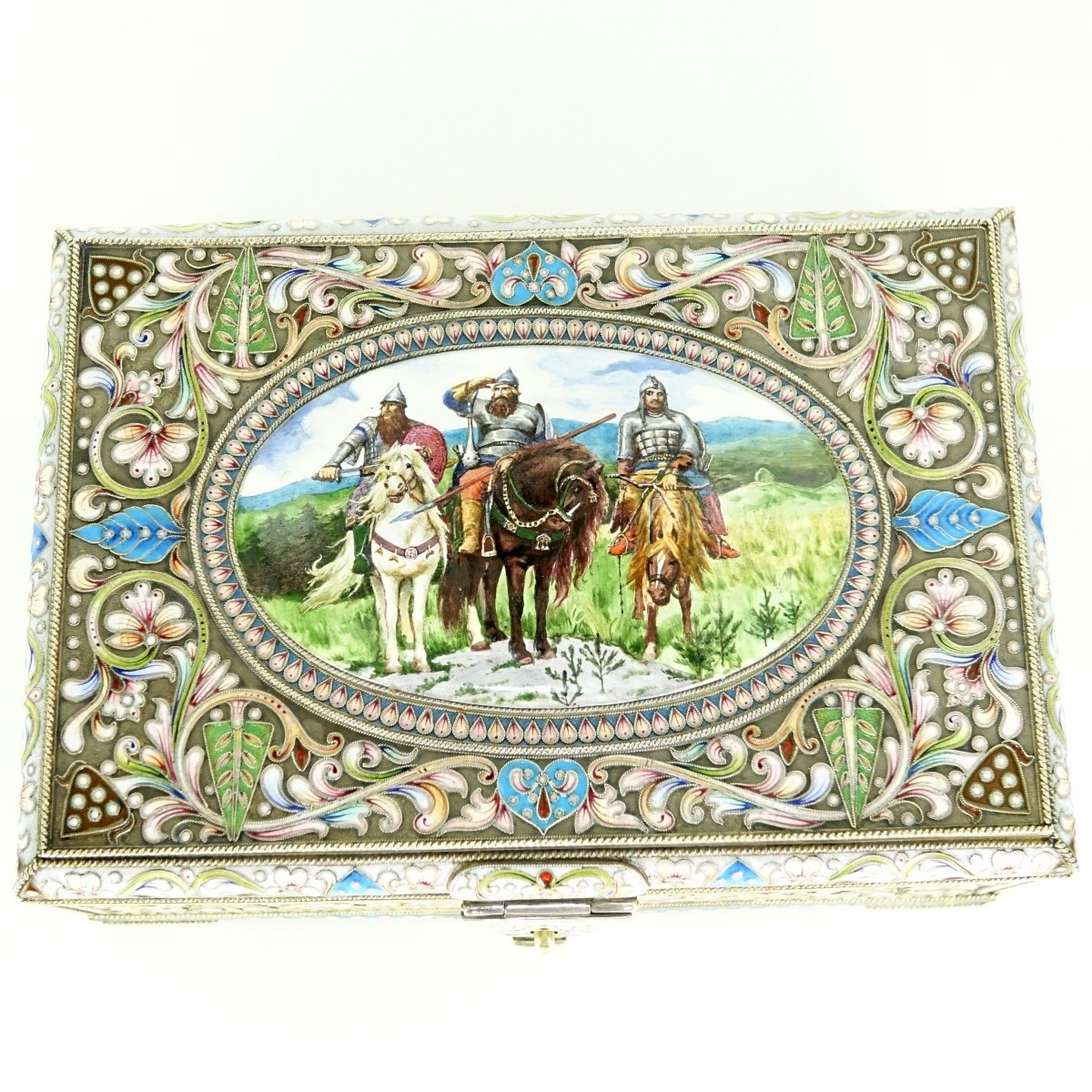 Large Russian Silver Gilt Enamel Box