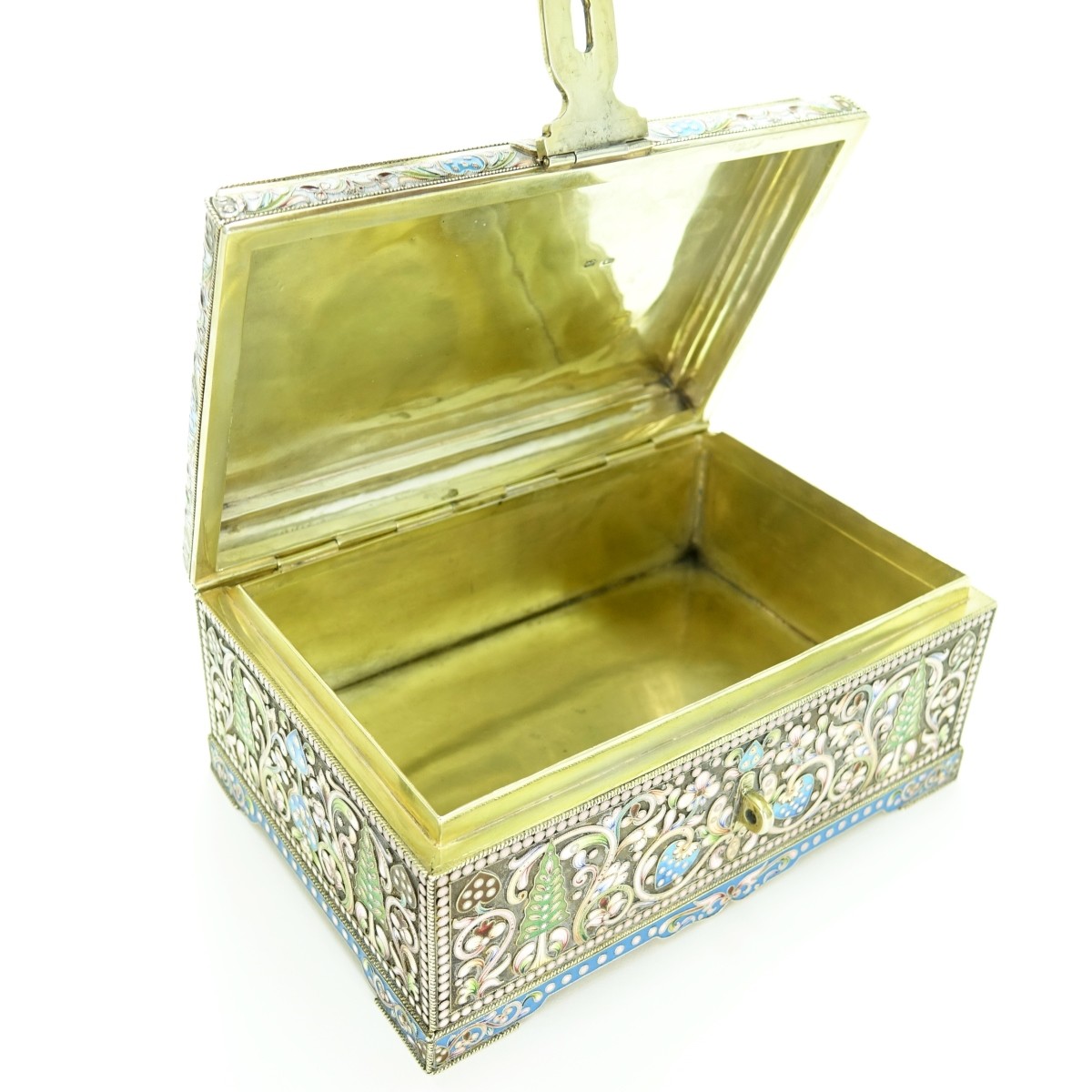 Large Russian Silver Gilt Enamel Box