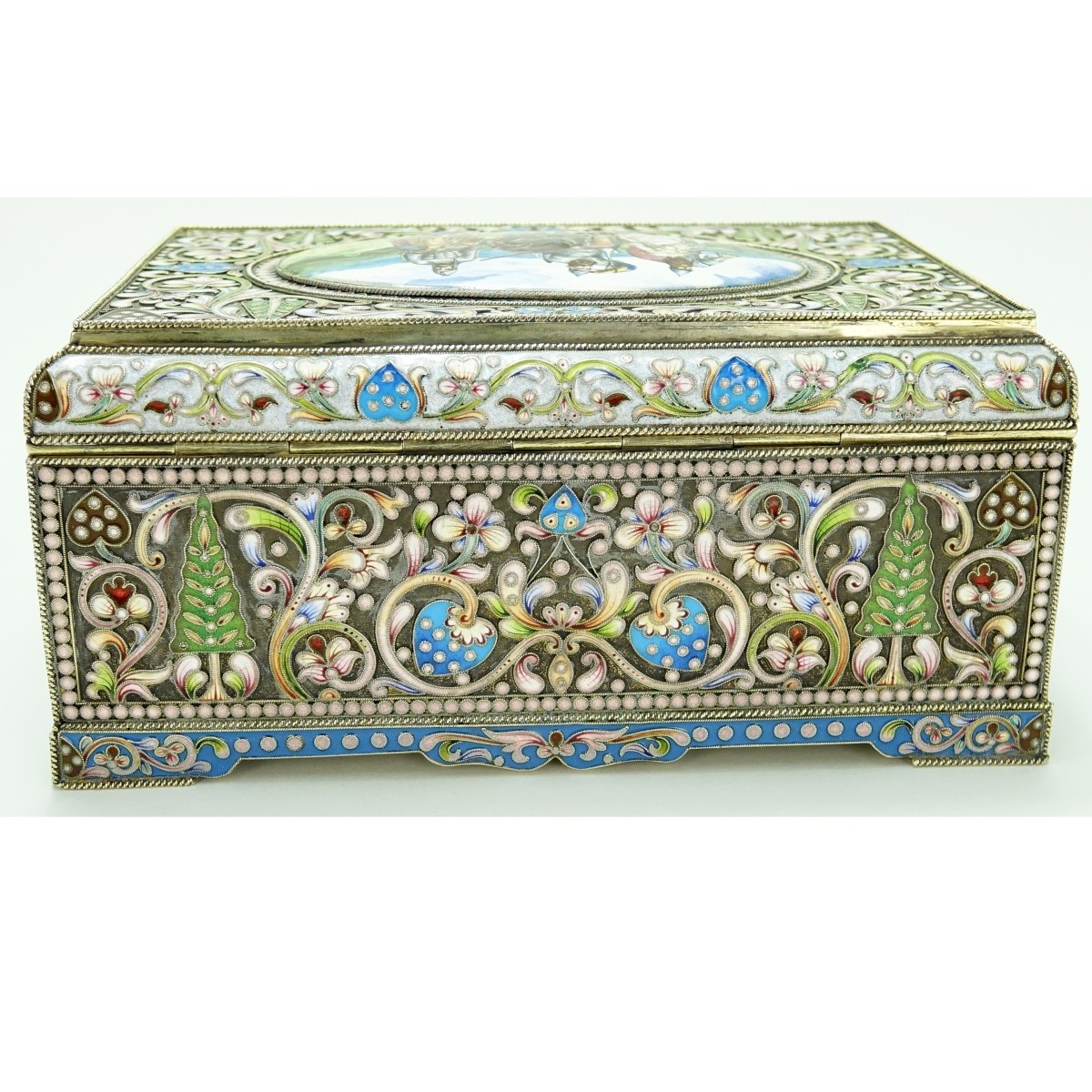 Large Russian Silver Gilt Enamel Box