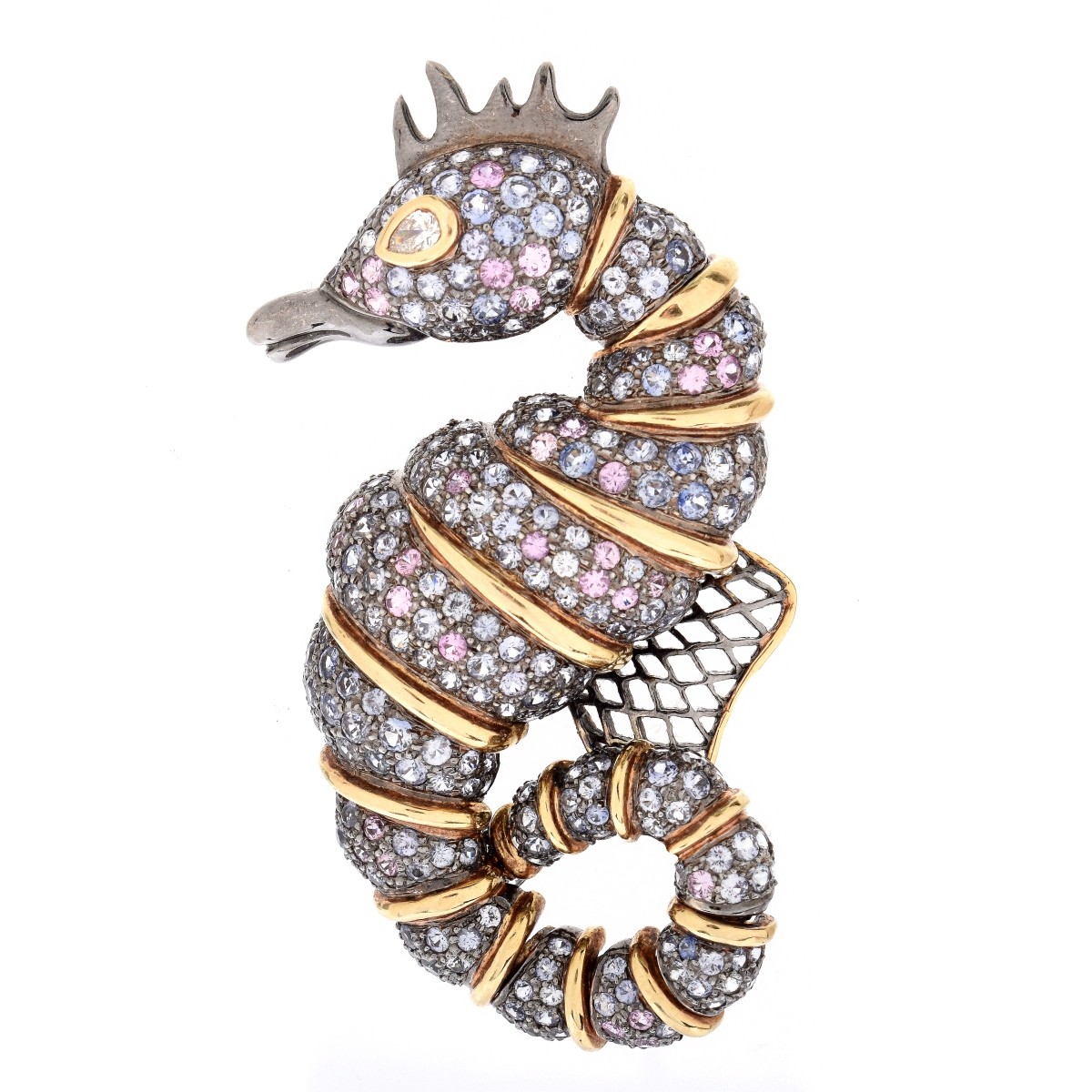 Multi Gemstone and 18K Seahorse Brooch