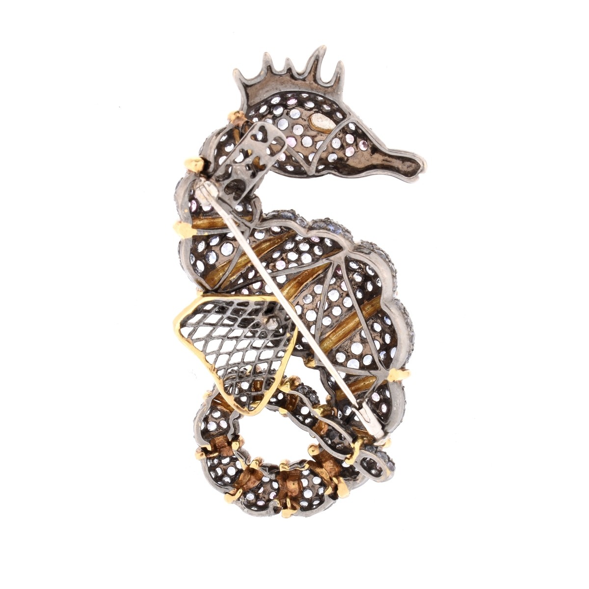 Multi Gemstone and 18K Seahorse Brooch