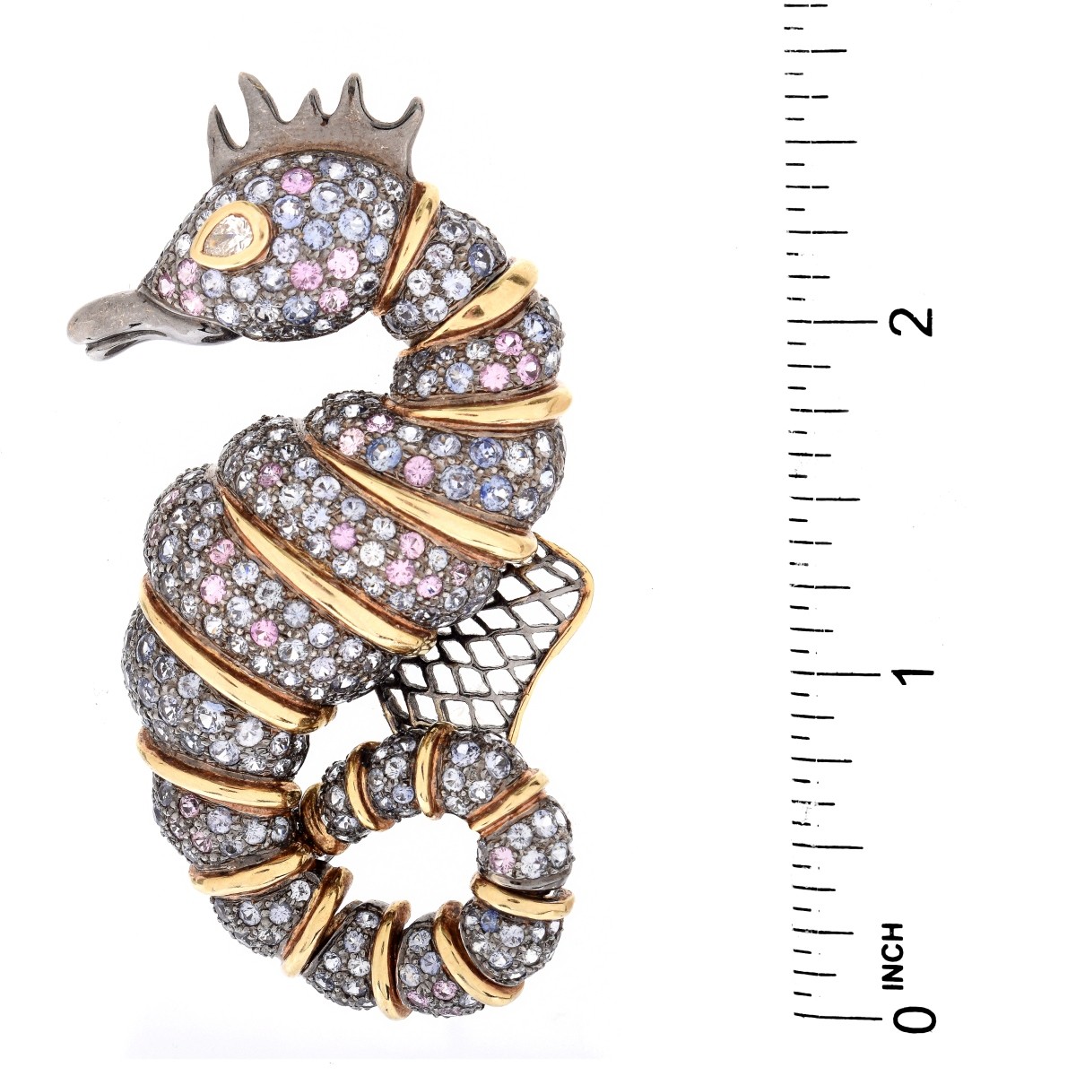 Multi Gemstone and 18K Seahorse Brooch