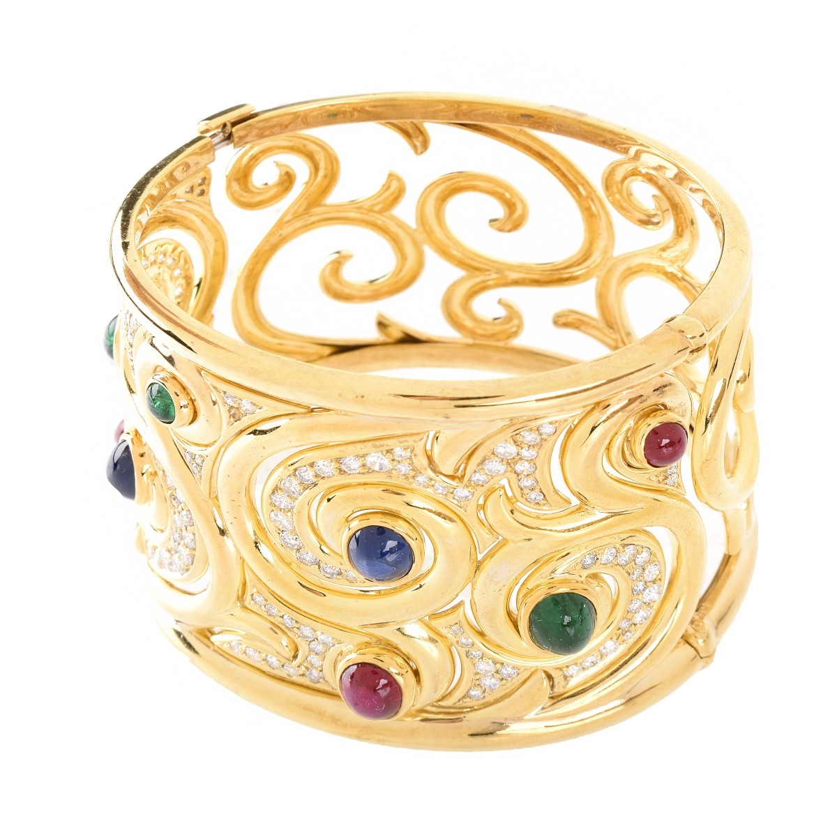 Italian Gemstone and 18K Wide Cuff Bangle