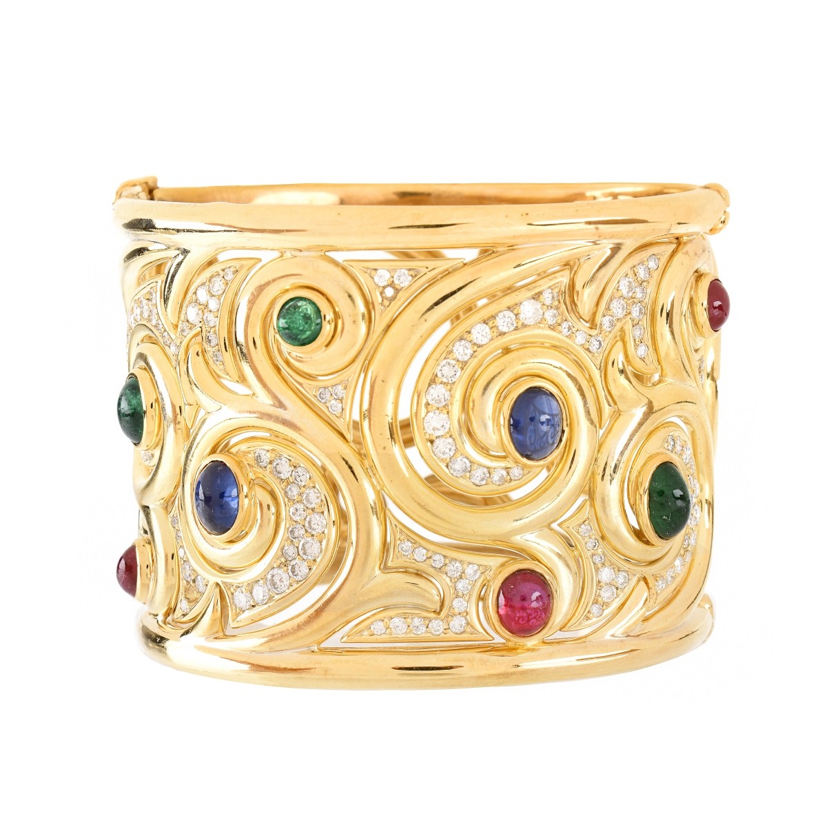 Italian Gemstone and 18K Wide Cuff Bangle