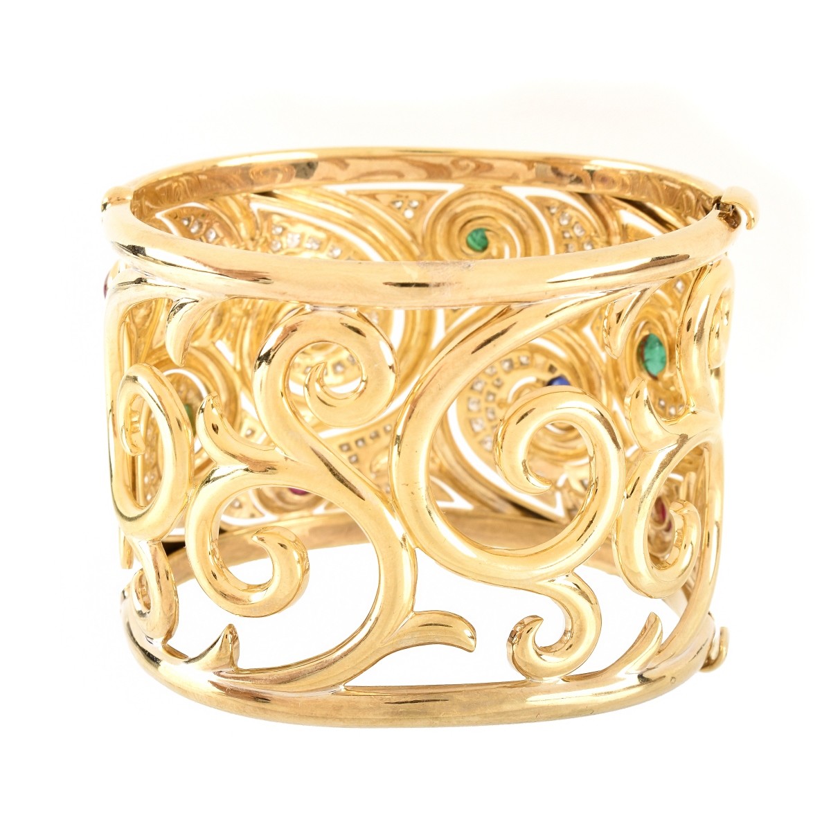 Italian Gemstone and 18K Wide Cuff Bangle