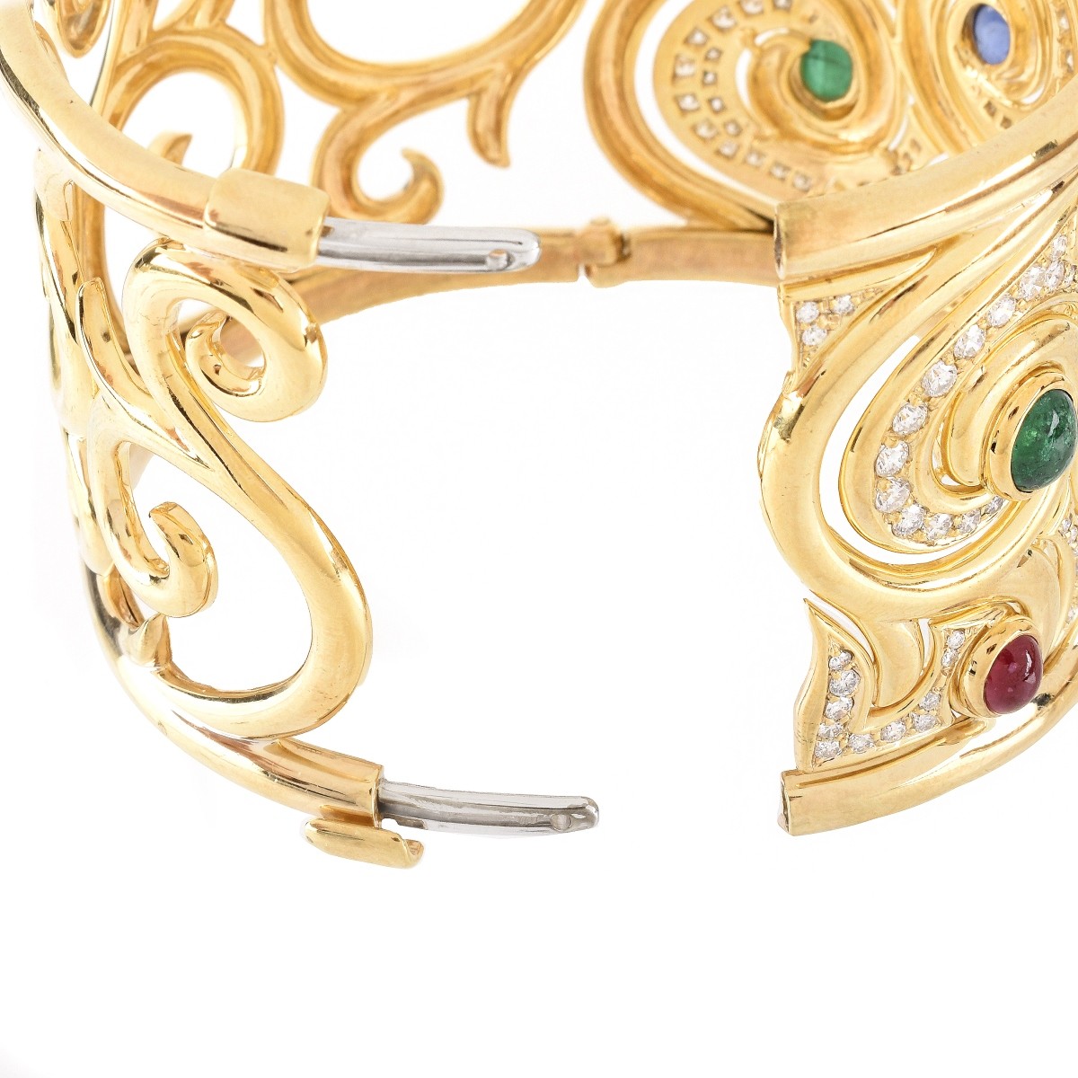 Italian Gemstone and 18K Wide Cuff Bangle