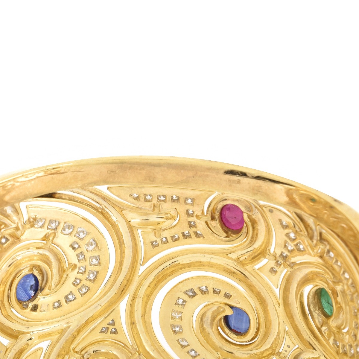 Italian Gemstone and 18K Wide Cuff Bangle