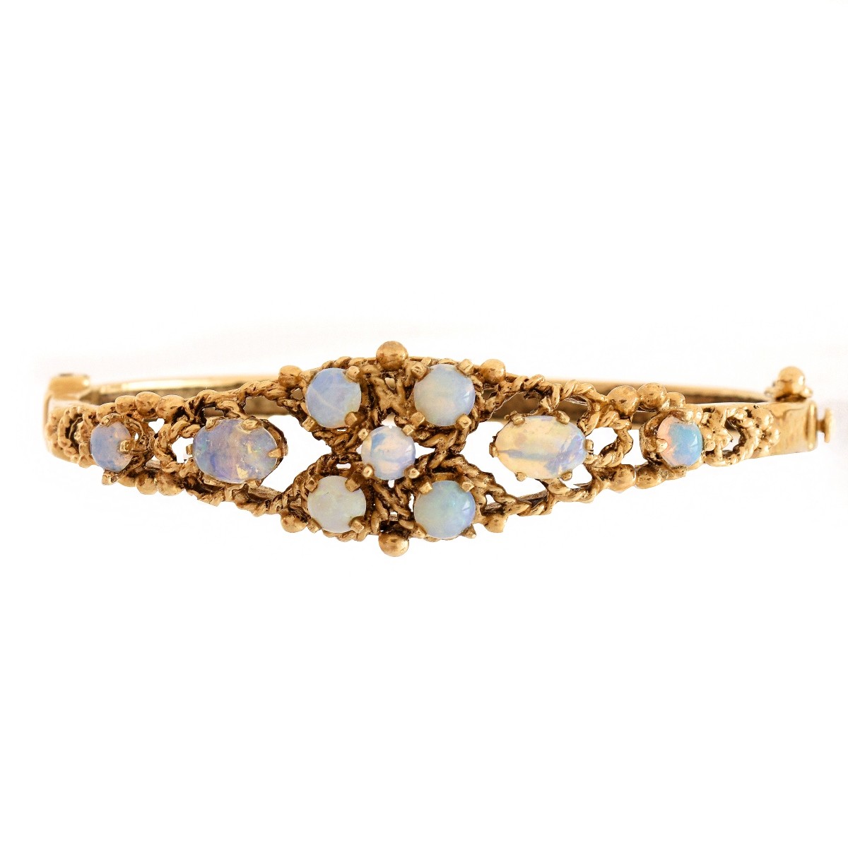 Vintage Opal and 14K Cuff Bangle