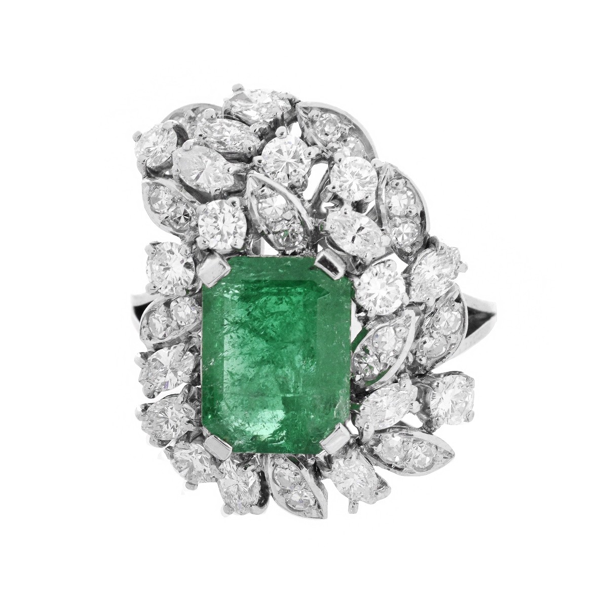 Vintage Emerald, Diamond and Platinum Ring