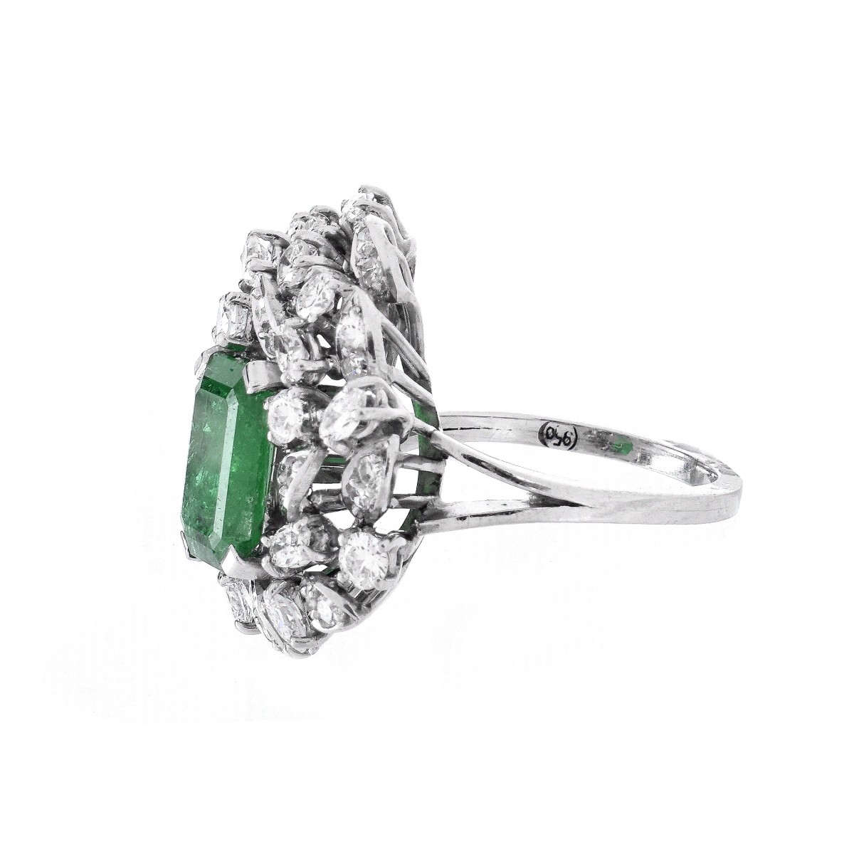 Vintage Emerald, Diamond and Platinum Ring