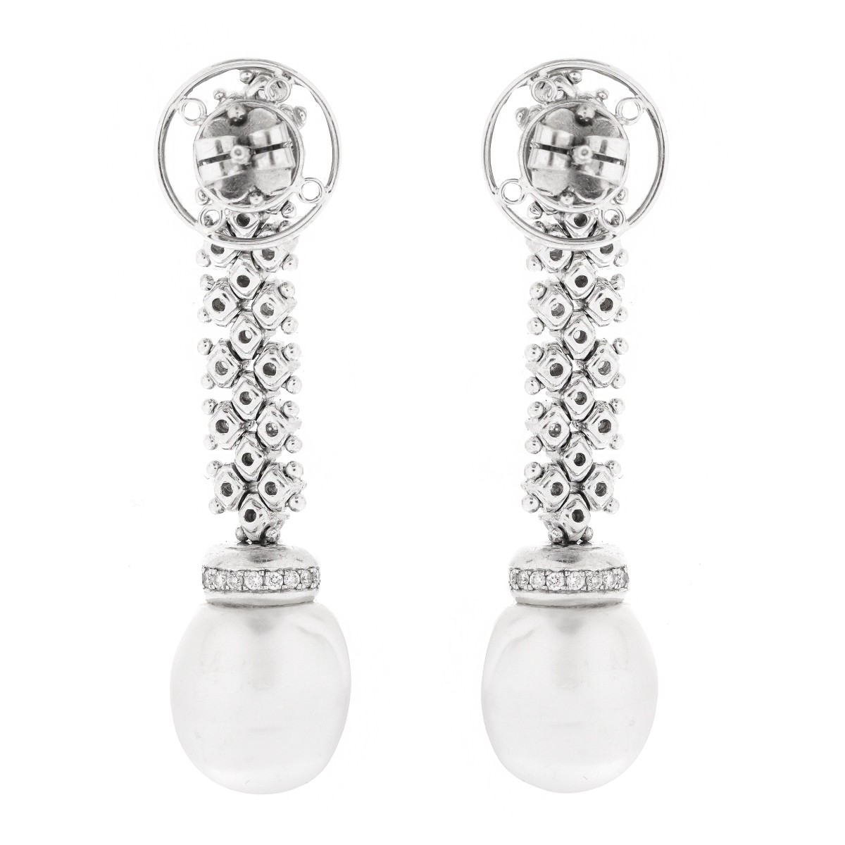 Diamond, Pearl and 18K Pendant Earrings