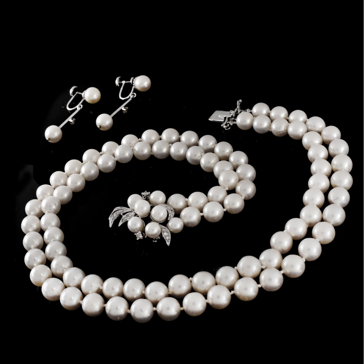 Pearl and Diamond Necklace and Earrings