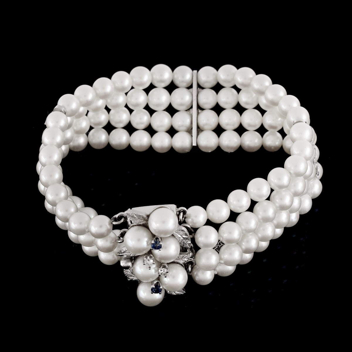 Pearl, Diamond and Sapphire Bracelet