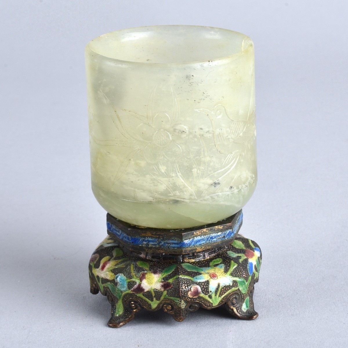 Chinese Jade/Silver Enamel Vase
