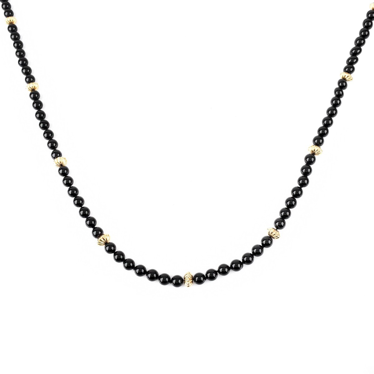 Vintage 18K and Onyx Bead Necklace