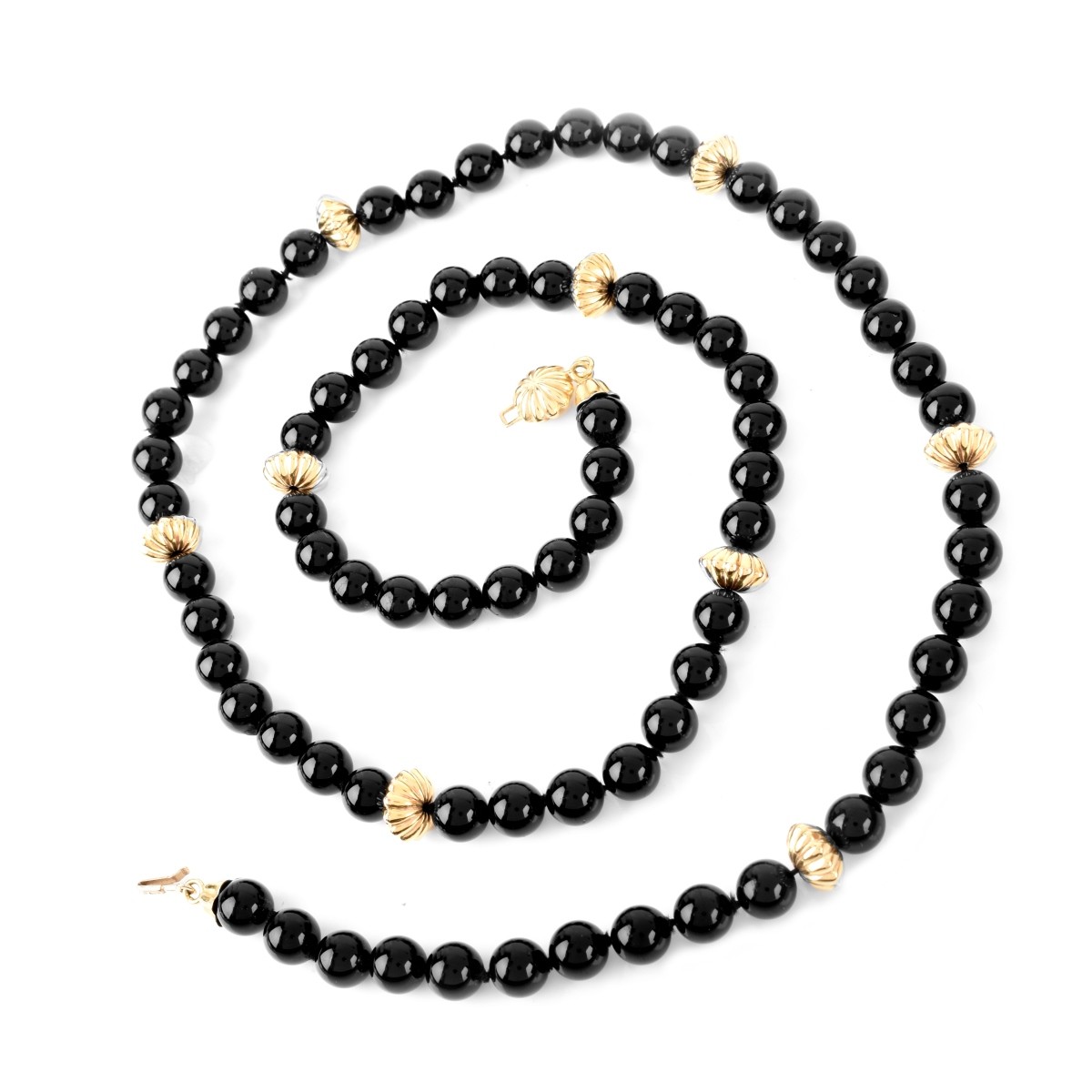 Vintage 18K and Onyx Bead Necklace