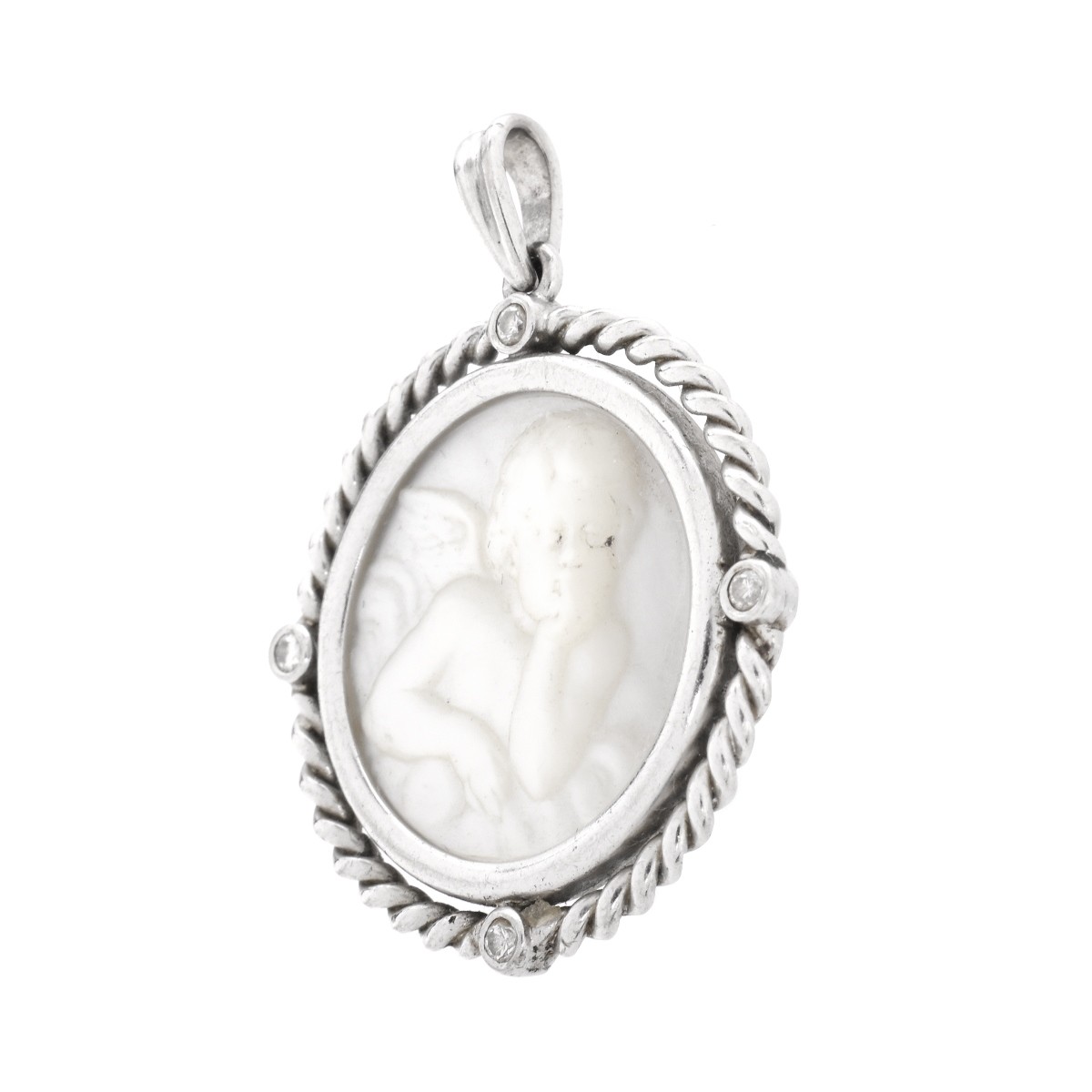 Diamond, 14K and Carved MOP Cameo Pendant