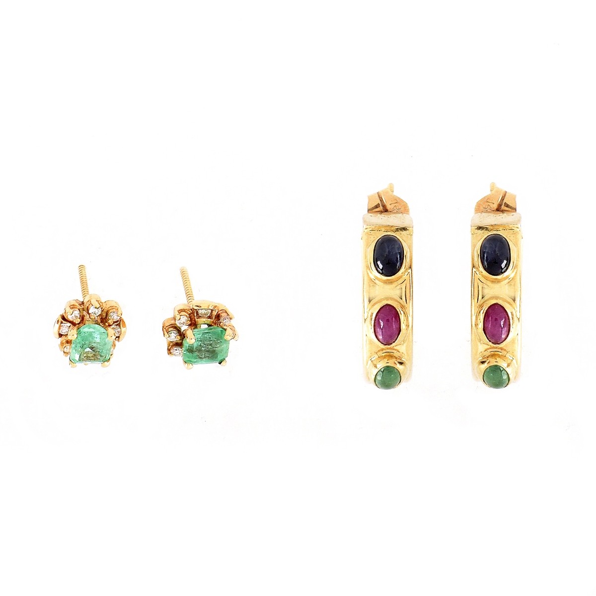 Two Pair 14K and Gemstone Earrings