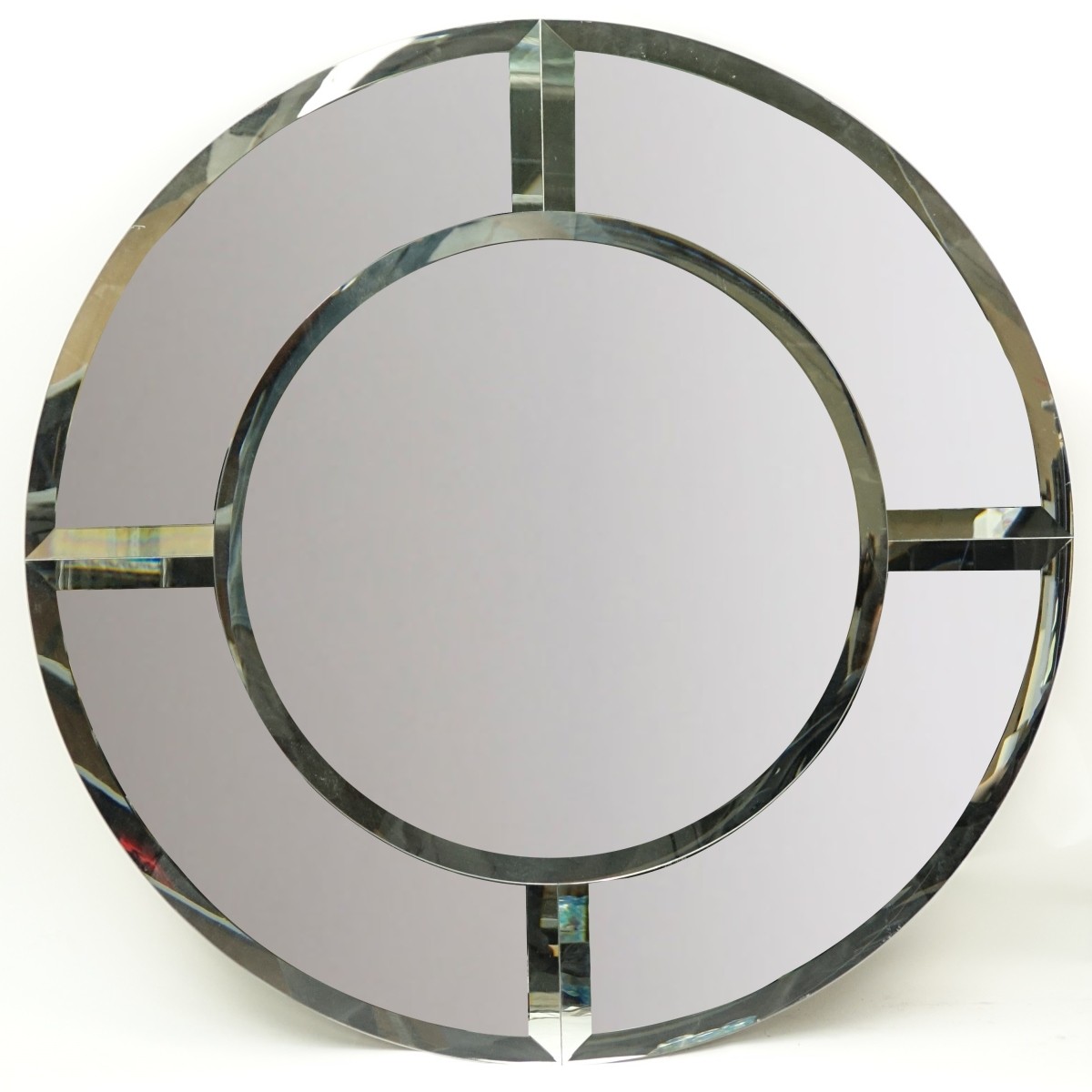 Karl Springer Style "Saturn" Beveled Mirror.