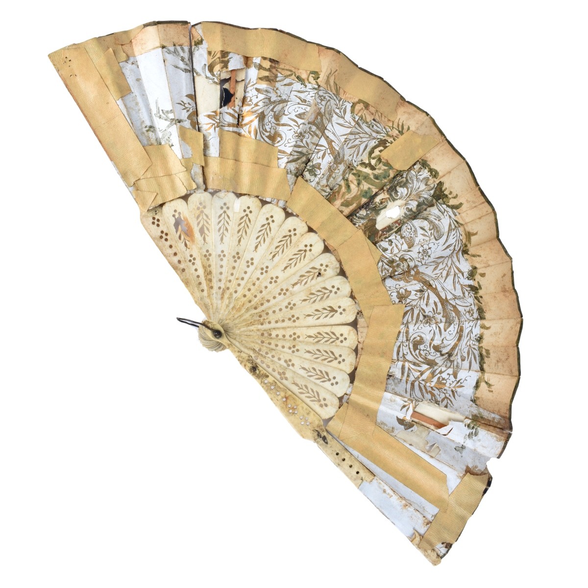 18/19th C. Hand Colored Fan with Bone Sticks