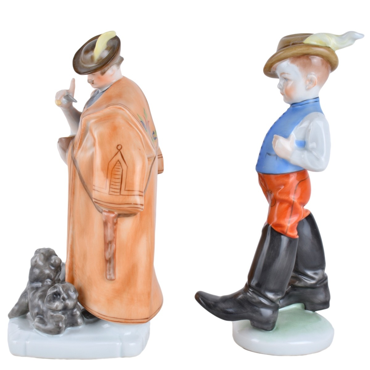 Two Herend Figurines Boy with Boots, Man with Dog