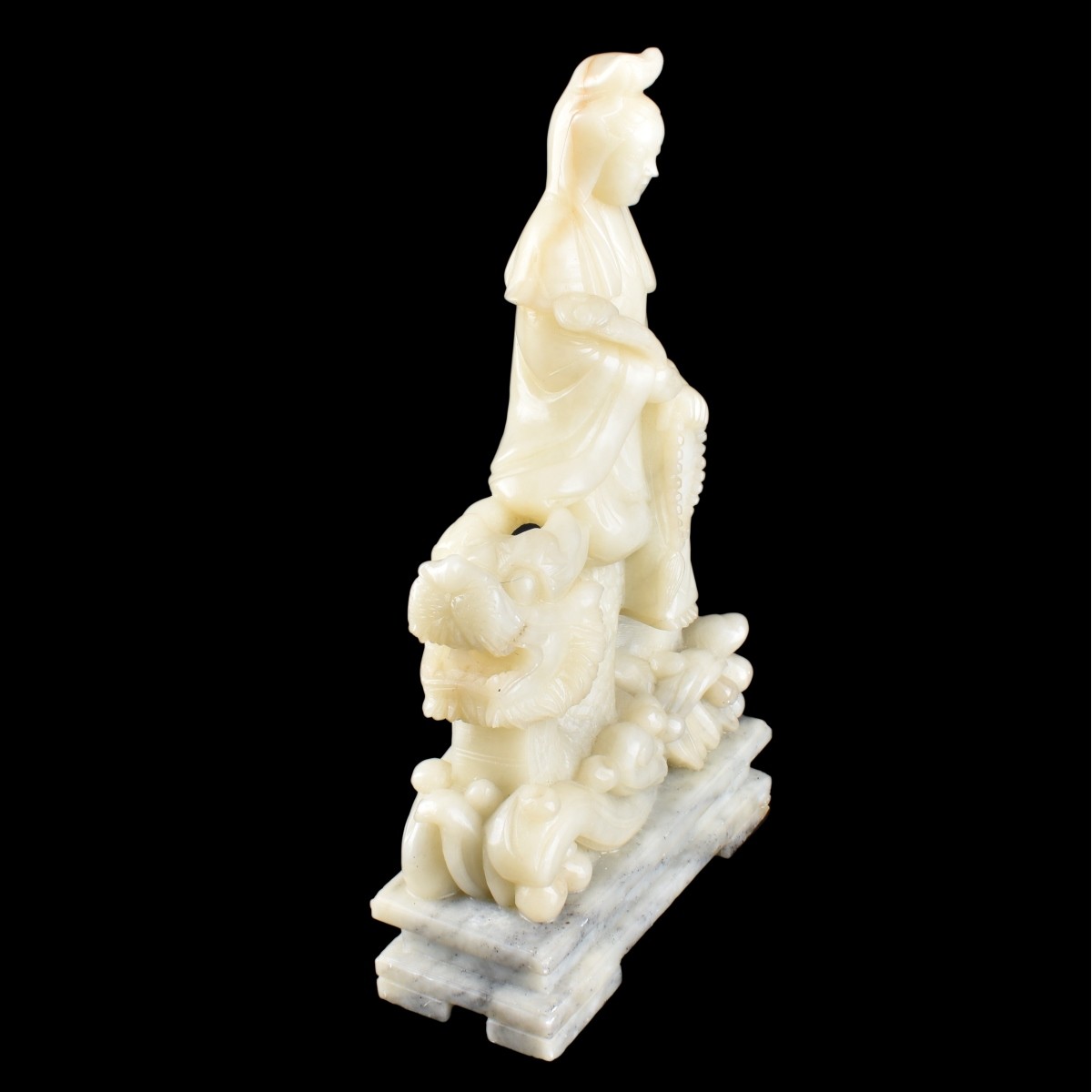 Chinese Carved Guanyin on Dragon