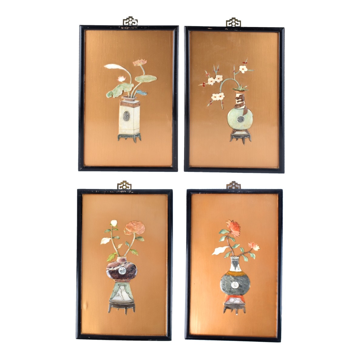 Four Vintage Chinese Semi-Precious Inlaid Plaques