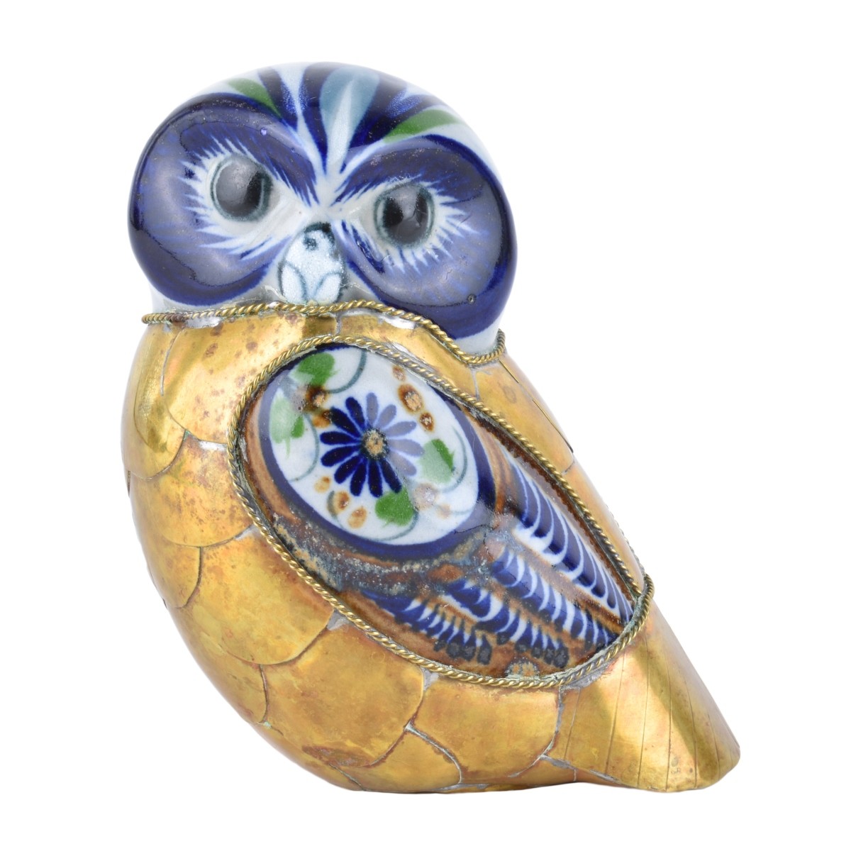 Bustamante Style Brass & Porcelain Owl