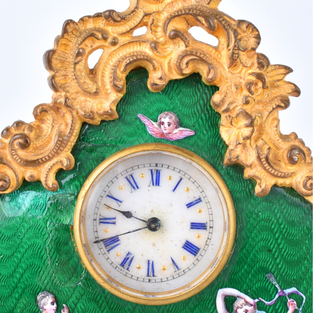 Vintage Enameled Gilt Metal Miniature Clock