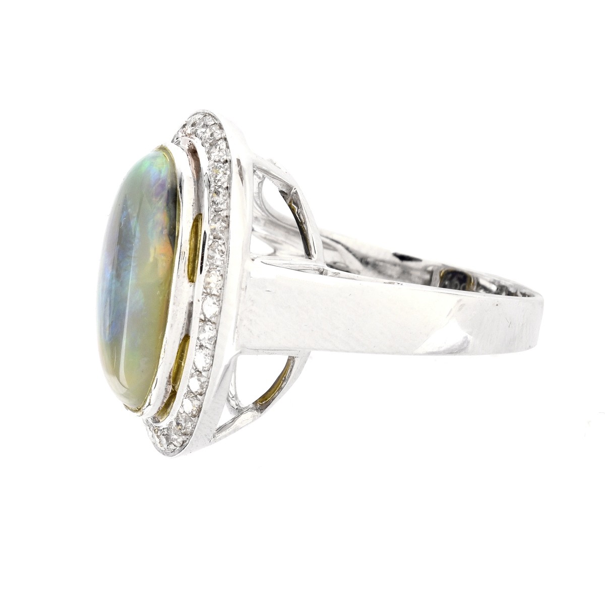 Black Opal, Diamond and 18K Gold Ring