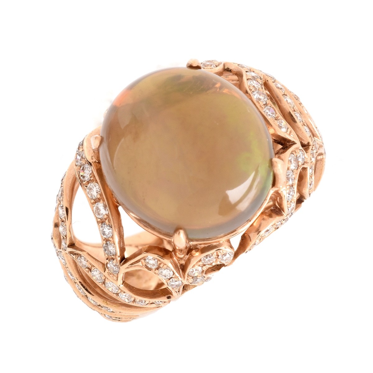 Opal, Diamond and 18K Gold Ring