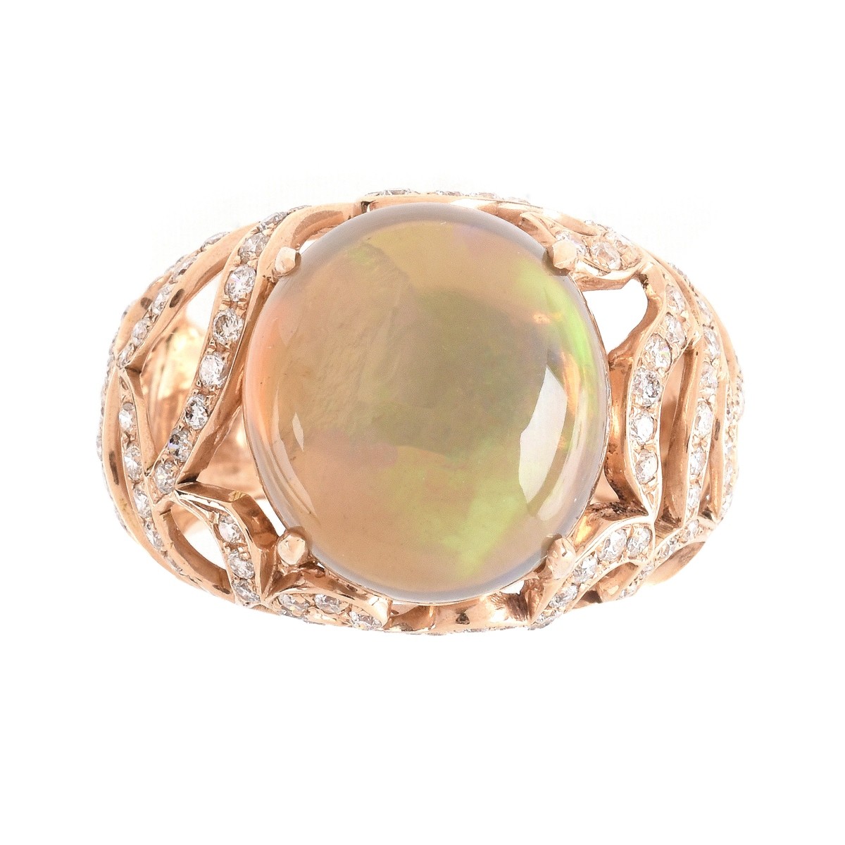 Opal, Diamond and 18K Gold Ring