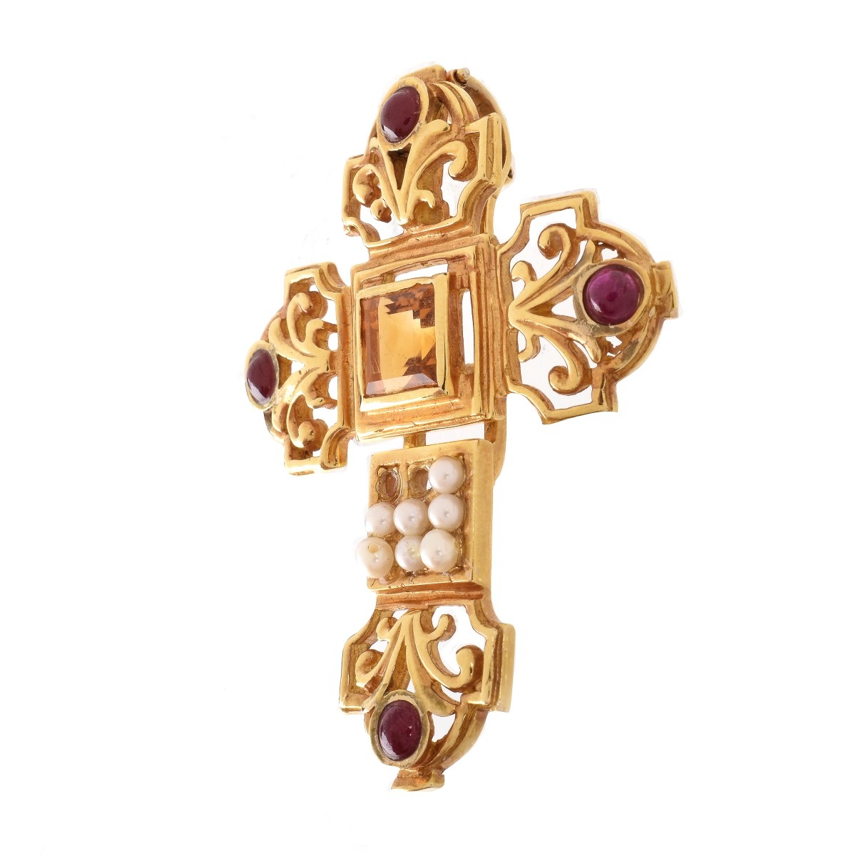 Vintage 14K and Gemstone Cross Pendant