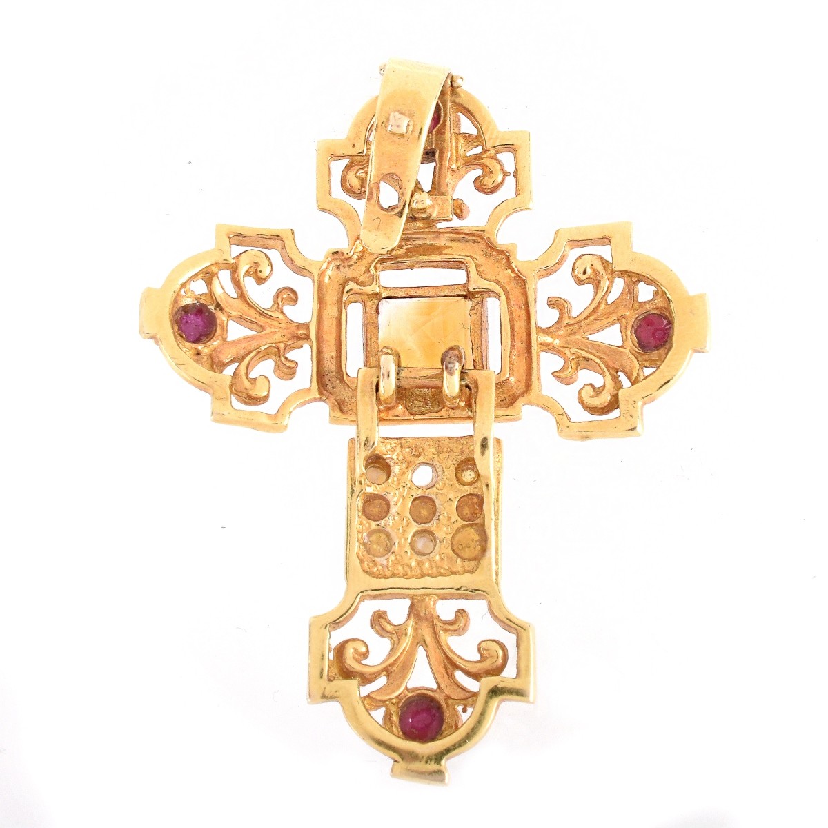 Vintage 14K and Gemstone Cross Pendant