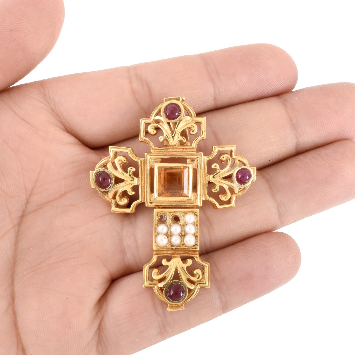 Vintage 14K and Gemstone Cross Pendant