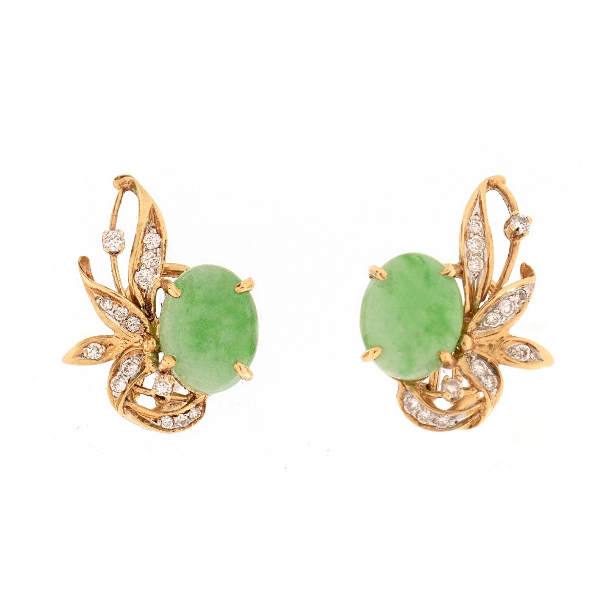 Jade, Diamond and 14K Earrings