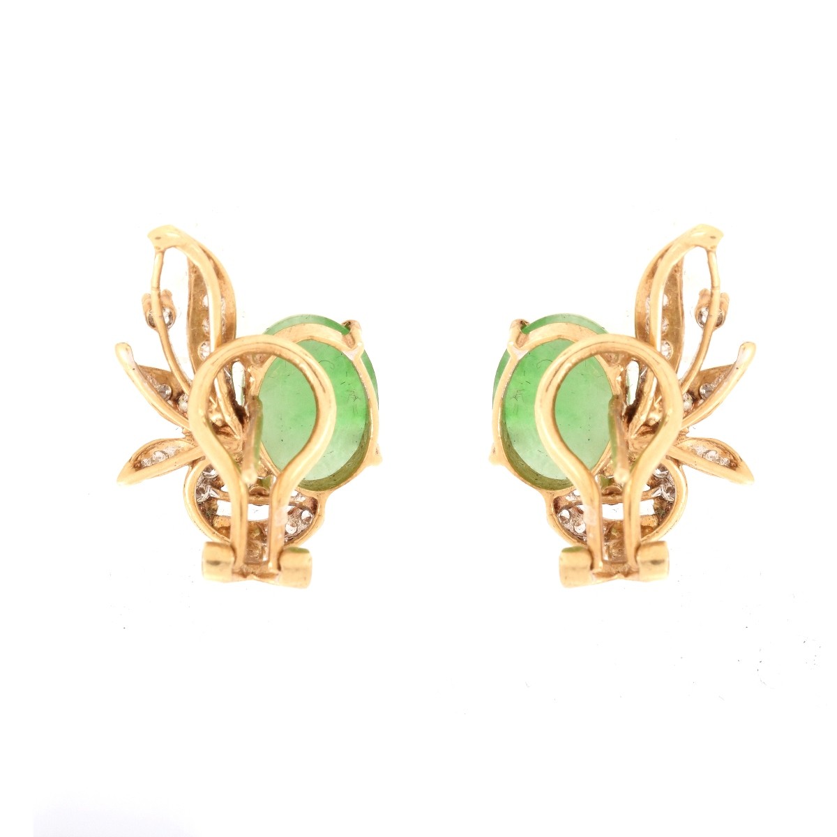 Jade, Diamond and 14K Earrings