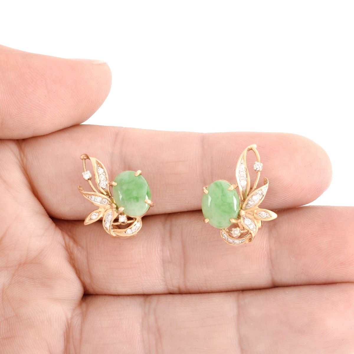 Jade, Diamond and 14K Earrings